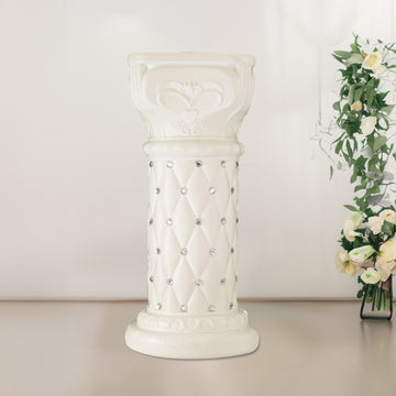 2 Pack White Crystal Beaded Pedestal Stand French Inspired Pillar With 10mm Crystal Studs - 25" Tall PVC