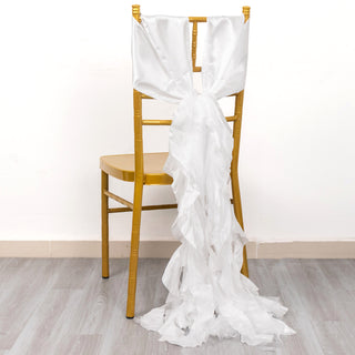 Enhance Your Wedding Decor with White Curly Willow Chiffon Satin Chair Sashes