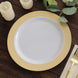 10 Pack White Disposable Party Plates With Beige Gold Spiral Rim, 10" Round Plastic Dinner 