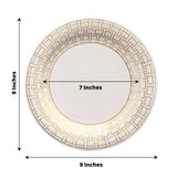 25 Pack White Disposable Party Plates With Gold Basketweave Pattern Rim, 9inch Round Dinner