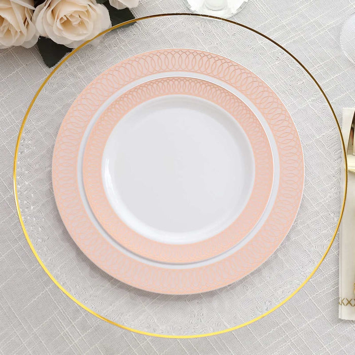 10 Pack White Disposable Salad Plates With Blush Rose Gold Spiral Rim