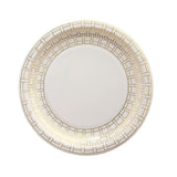 25 Pack White Disposable Salad Plates With Gold Basketweave Pattern Rim, 7inch Round#whtbkgd