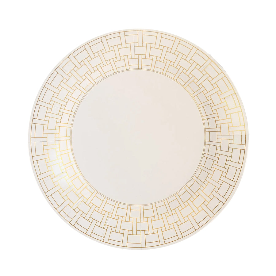 10 Pack White Disposable Serving Plates With Gold Basketweave Pattern Rim#whtbkgd
