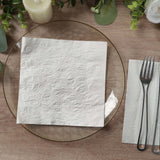 50 Pack White Embossed Paper Beverage Napkins With French Swirl Pattern, Soft 2-ply Disposable Party