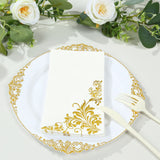 50 Pack White Gold Floral Baroque Print Dinner Paper Napkins, Soft Disposable Party