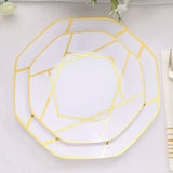 10 Pack | 8inch White / Gold Geometric Design Disposable Salad Plates