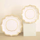 25 Pack | White/Gold 8" Scallop Rim Dessert Party Paper Plates, Disposable Appetizer Salad Plates - 