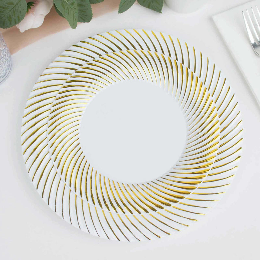 10 Pack | 7inch White / Gold Swirl Rim Disposable Salad Plates