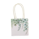12 Pack White Green Eucalyptus Leaves Paper Party Favor Bags With Handles, Small Gift#whtbkgd