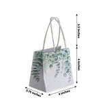 12 Pack White Green Eucalyptus Leaves Paper Party Favor Bags With Handles, Small Gift