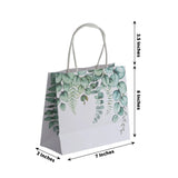 12 Pack White Green Eucalyptus Leaves Paper Party Favor Bags With Handles, Gift Goodie Bags