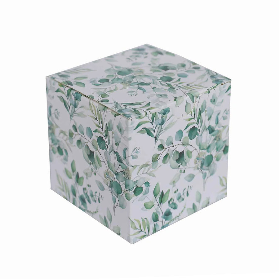25 Pack White Green Eucalyptus Leaves Print Paper Favor Boxes#whtbkgd