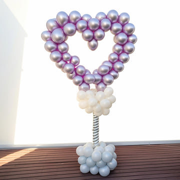 2 Pack White Heart Shaped Plastic Balloon Holder Column, 5ft Balloon Arch Stand Kit with Round Water Fillable Base
