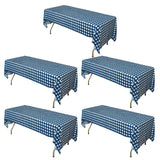 5 Pack White Navy Blue Rectangular Waterproof Plastic Tablecloths in Buffalo Plaid Style