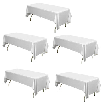 5 Pack White Rectangle Plastic Table Covers, 54"x108" PVC Waterproof Disposable Tablecloths
