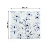 50 Pack White 2-Ply Paper Beverage Napkins with Blue Outlined Flowers Print