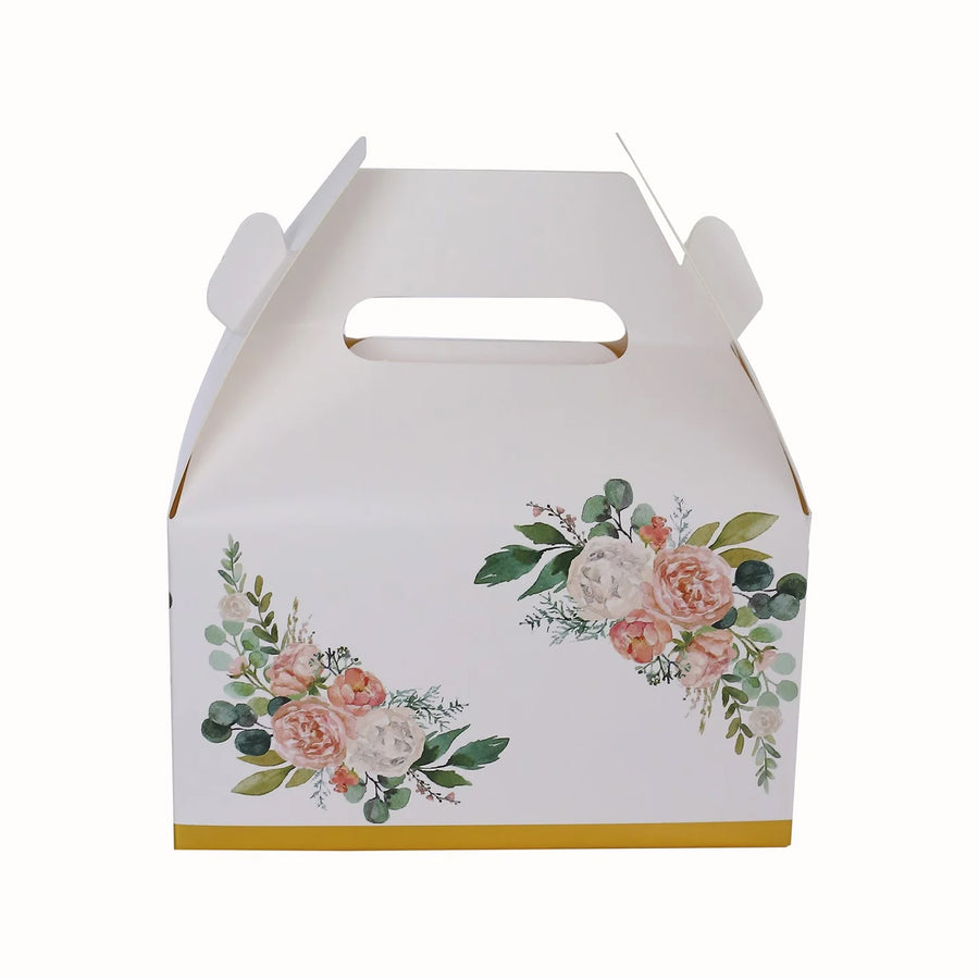 25 Pack White Pink Peony Flowers Print Candy Gift Tote Gable Boxes with Gold Edge#whtbkgd