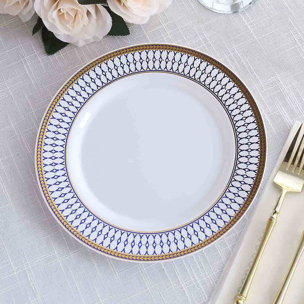 Renaissance White Plastic Party Plates 10 Pack | tableclothsfactory.com