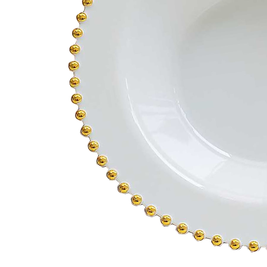 10 Pack White Round Plastic Dessert Bowls with Gold Beaded Rim, Disposable Salad Soup Bowl#whtbkgd