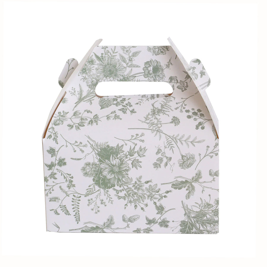 25 Pack White Sage Green Party Favor Gift Tote Gable Boxes with Leaf Floral Print#whtbkgd