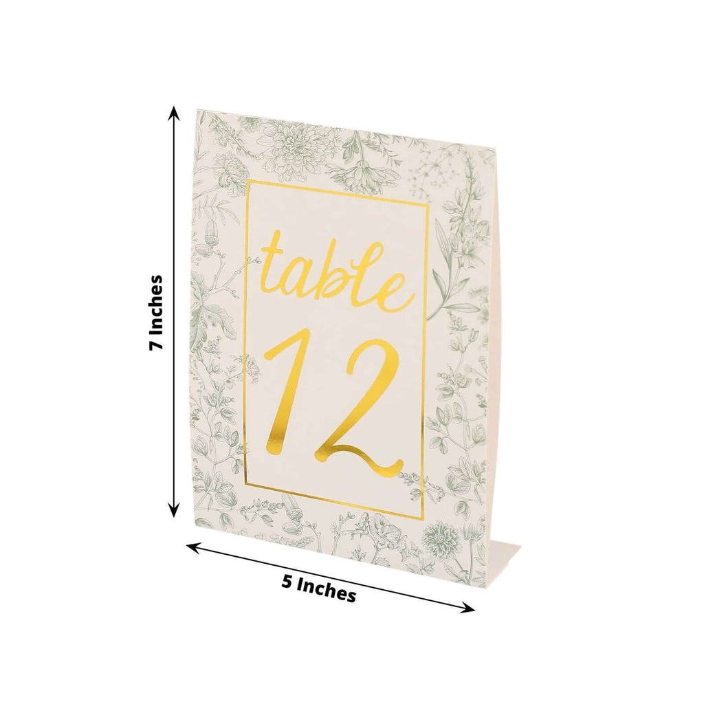 25 Pack White Sage Floral Table Numbers | tableclothsfactory.com