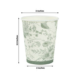 24 Pack White Sage Green French Toile Party Cups, Elegant Disposable Paper Cups