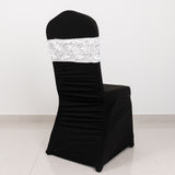 5 pack | 6inch x 14inch White Rosette Spandex Stretch Chair Sash