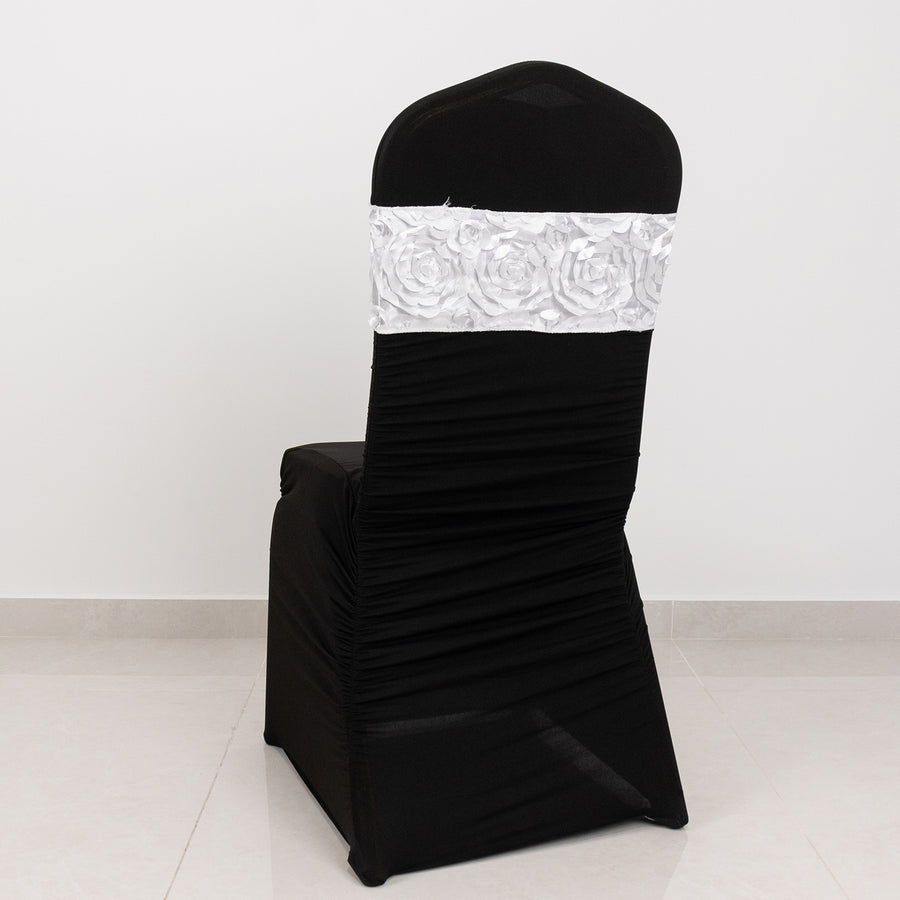 5 pack | 6inch x 14inch White Rosette Spandex Stretch Chair Sash