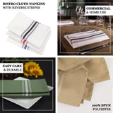 10 Pack White Spun Polyester Cloth Napkins with Black Reverse Stripes