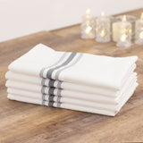 10 Pack White Spun Polyester Cloth Napkins with Gray Reverse Stripes