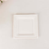 50 Pack | 6inch White Square Biodegradable Bagasse Salad Plates, Appetizer Dessert Party Plates