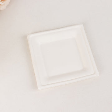 50 Pack 6" White Square Biodegradable Bagasse Salad Plates, Eco-friendly Disposable Sugarcane Appetizer Dessert Party Plates