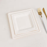 50 Pack 6" White Square Biodegradable Bagasse Salad Plates, Eco-friendly Disposable Sugarcane Appetizer Dessert Party Plates