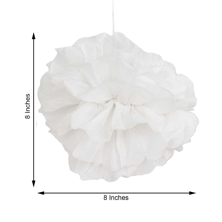 6 Pack 8inch White Tissue Paper Pom Poms Flower Balls, Ceiling Wall Hanging Decorations