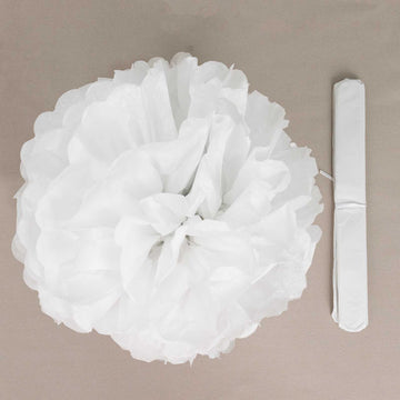 6 Pack 12" White Tissue Paper Pom Poms Flower Balls, Ceiling Wall Hanging Decorations
