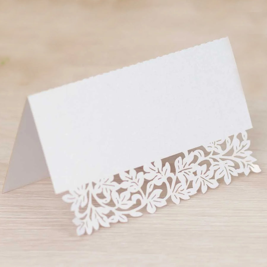 50 Pack White Wedding Table Number Cards with Laser Cut Leaf Vine Design#whtbkgd