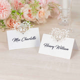 50 Pack White Wedding Table Number Cards with Laser Cut Hollow Heart Design Top