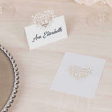 50 Pack White Wedding Table Number Cards with Laser Cut Hollow Heart Design Top