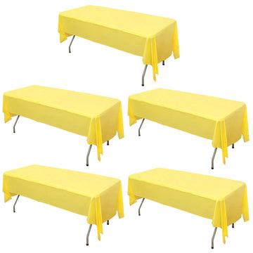 5 Pack Yellow Rectangle Plastic Table Covers, 54"x108" PVC Waterproof Disposable Tablecloths