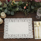 100 Pcs | 14inch x 10inch Rectangle White Lace Paper Doilies, Food Grade Paper Placemats