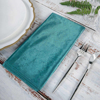 Add Elegance to Your Tablescape with Peacock Teal Velvet Cloth Dinner Napkins