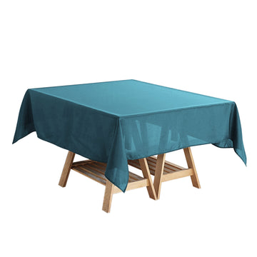 Peacock Teal Polyester Square Tablecloth, 54"x54" Table Overlay