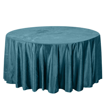 120" Peacock Teal Seamless Premium Velvet Round Tablecloth, Reusable Linen