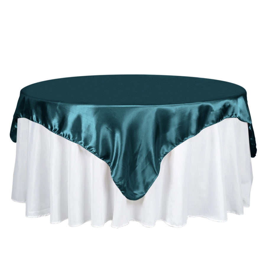 72x72inch Peacock Teal Seamless Satin Square Table Overlay