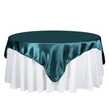 72"x72" Peacock Teal Seamless Satin Square Table Overlay