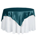 60x60inch Peacock Teal Seamless Square Satin Table Overlay