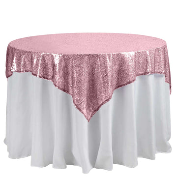 60"x60" Pink Duchess Square Sequin Table Overlay