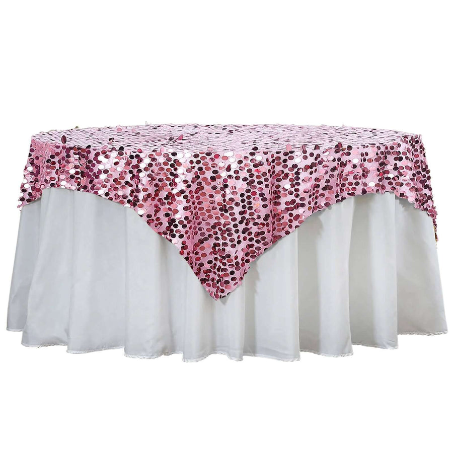 72 inch x 72 inch Pink Premium Big Payette Sequin Overlay