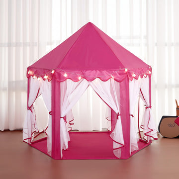 4.5Ft Pink Princess Castle Play House Tent with Star LED Garlands and Carry Bag