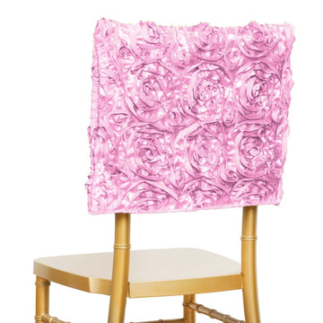 16" Pink Satin Rosette Chiavari Chair Caps, Chair Back Covers